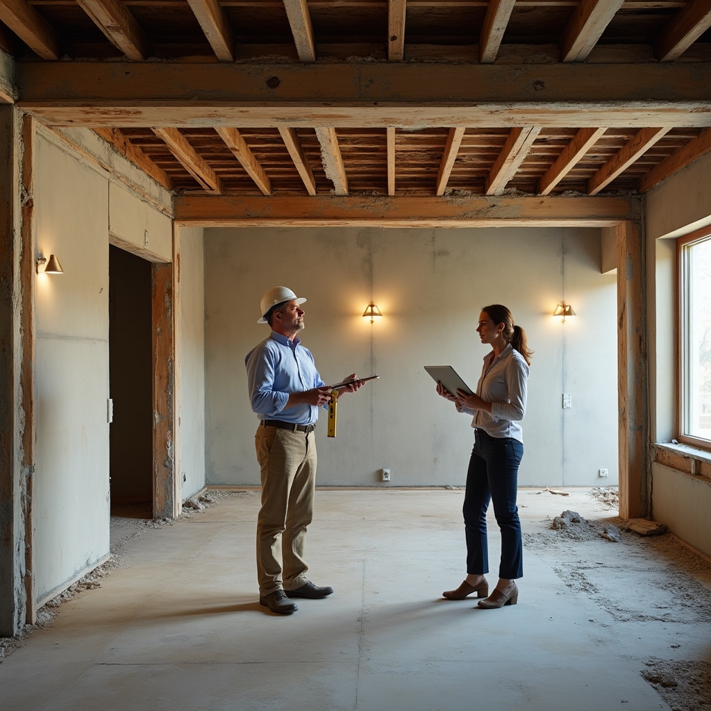 Interior renovation showing structural wall modifications and new layout